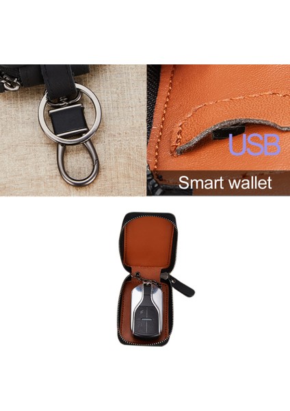 Akıllı Olmayan Kahve Stili Akıllı Bluetooth Uyumlu Takipçi Hakiki Deri Cüzdan Anahtar Organizatörü Erkek Araba Tutucular Akıllı Ev Temizlikçi Anahtarlık Erkek (Yurt Dışından)
