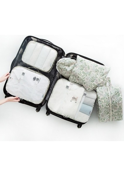 7 Adet Gri Yapraklar Stili Valiz Paketleme Seyahat Düzenleyici Kıyafet Saklama Su Geçirmez Çantalar Ağ Çanta Içinde Torba Paketleme Küpüseyahat Aksesuarları (Yurt Dışından)