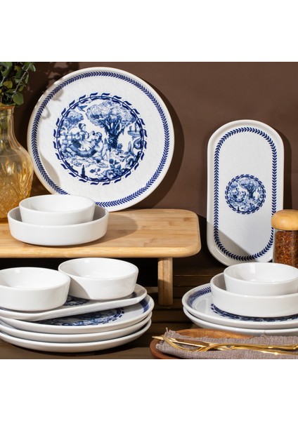 French Vintage 14 Parça Seramik 6 Kişilik Kahvaltı Takımı