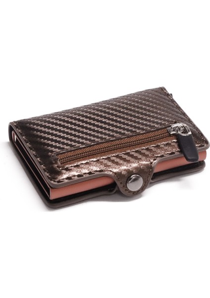 Kahverengi CZ06 Stili Rfıd Kartlık ile Organizatörlü Madeni Para Cebi Moda Karbon Fiber Kredi Kartı Tutucu Erkek Ince Cüzdan Hırsızlık Korumalı Kart Kılıfı (Yurt Dışından)