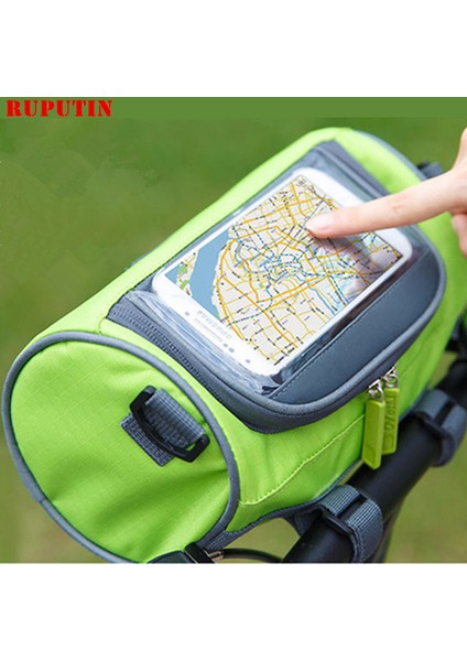 Siyah Stil Ruputın Bisiklet Çantaları Panniers Dokunmatik Ekran Bisiklet Telefon Çantası Ön Bisiklet Tüpü Direksiyon Tüpü Silindir Çantalar Seyahat Aksesuarları (Yurt Dışından) fiyatları