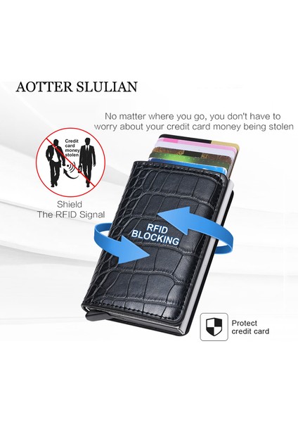 Siyah Stil Rfid Güvenli Anti-Hırsızlık Akıllı Cüzdan Ince Kimlik Kartı Tutucu Unisex Otomatik Katı Metal Banka Kredi Kartları Tutucu Iş Cüzdanı (Yurt Dışından) indirimleri