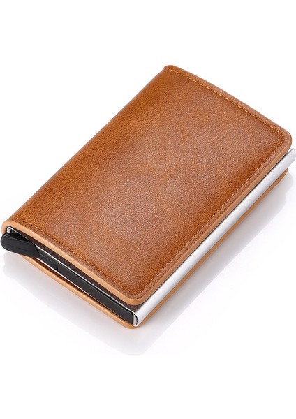 K9109 Kahverengi Stil Alüminyum Kredi Kartı Iş Mini Cüzdan Erkek Kadın Akıllı Deri Cüzdan Rfid Kart Tutucu Para Klipsi ile (Yurt Dışından)