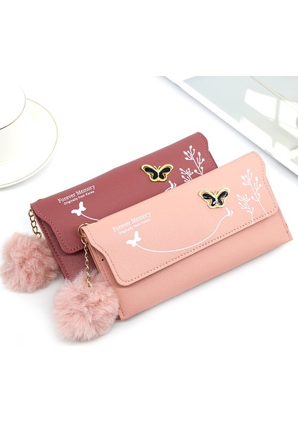 Siyah Stil Şık Yeni Kadın Uzun Cüzdanlar Saf Renk Yün Topu Yay Debriyaj Çanta Kadın Uzun Çanta Kart Çantası Bozuk Para Cüzdanı (Yurt Dışından) fiyatları