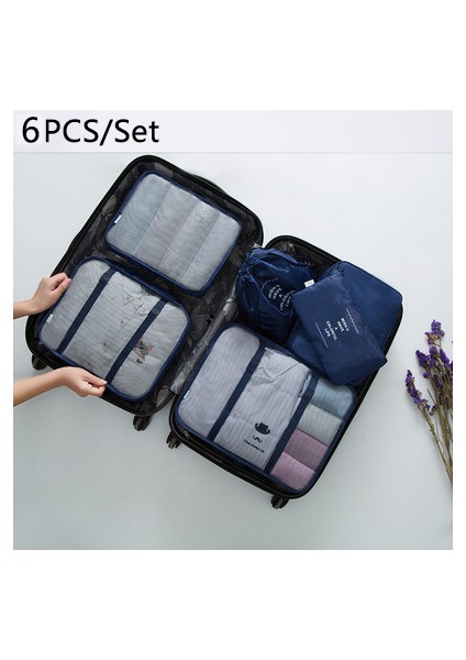 6 Adet Donanma Tarzı Seyahat Saklama Çantaları Taşınabilir Paketleme Kıyafet Kozmetik Tuvalet Organizatörleri File Çanta Düzenli Küp Torba Içinde Valiz Kit Aksesuarları (Yurt Dışından)