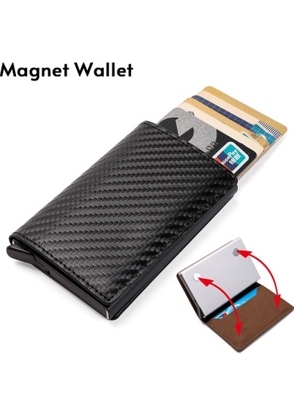 Kırmızı Stil Karbon Fiber Kartlık Cüzdan Rfid Para Cüzdanı Ince Mini Erkek Manyetik Deri Cüzdan Not Bölmesi ile (Yurt Dışından) fırsatları