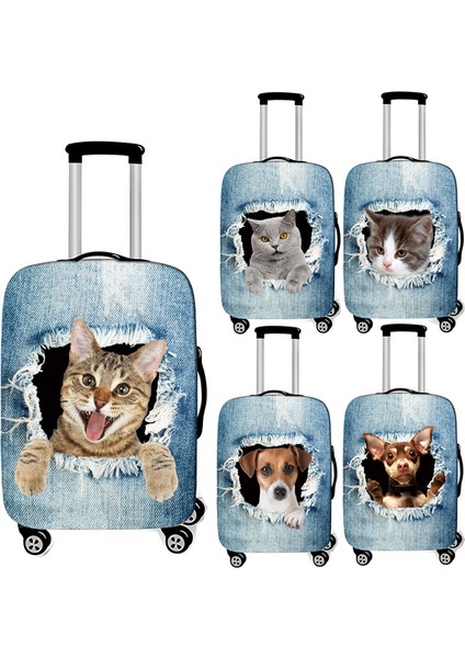 PXTKDDW01 Stili S Beden Sevimli Kedi Köpek Delik Baskılı Valiz Kılıfı Seyahat Bagaj Kapağı Esnek Bavul Kılıfı Toz Geçirmez Valiz Kılıfları - (Yurt Dışından) modelleri