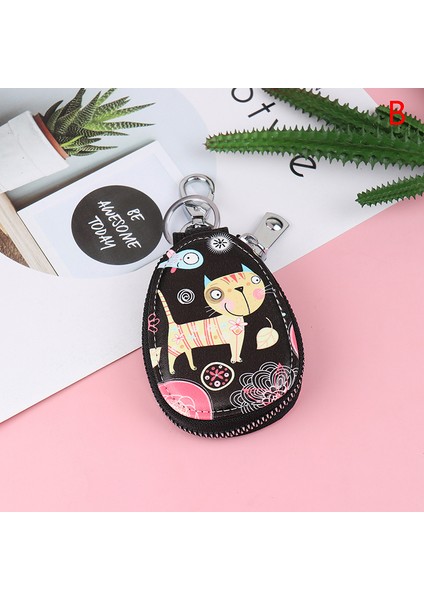 Mor Tarzı Moda Karikatür Kadın Anahtar Çantası Kız Öğrenciler Deri Anahtar Cüzdanı Anahtarlık Araba Anahtar Zinciri Kapağı Yeni Sevimli Fermuarlı Anahtar Tutucu (Yurt Dışından)