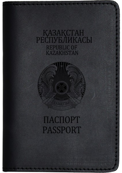 Siyah Pasaport Stili Kazakistan Gerçek Deri Pasaport Kılıfı Kişiselleştirilmiş Isim Kart Tutucu Cüzdan (Yurt Dışından)