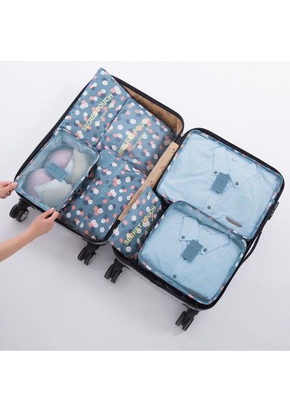 Mavi Çiçek Stili Siyah Küp Seyahat Düzenleyici Çanta Kıyafet Pouch Taşınabilir Valiz Çantaları Cinsiyet Farketmez Seyahat Aksesuarları (Yurt Dışından)
