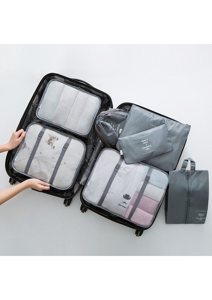7 Adet Gri Stil Valiz Paketleme Seyahat Düzenleyici Kıyafet Saklama Su Geçirmez Çantalar Ağ Çanta Içinde Torba Paketleme Küpüseyahat Aksesuarları (Yurt Dışından)