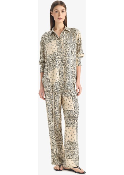 Regular Fit Şal Desenli Viskon Plaj Pantolonu-Fall in Love C3159AX25SP modelleri