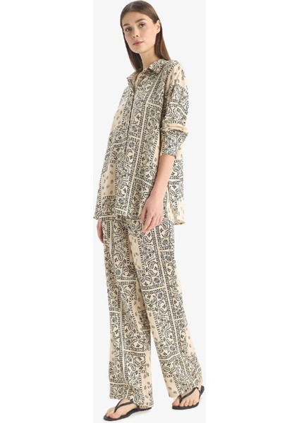 Regular Fit Şal Desenli Viskon Plaj Pantolonu-Fall in Love C3159AX25SP fırsatları