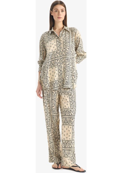 Regular Fit Şal Desenli Viskon Plaj Pantolonu-Fall in Love C3159AX25SP indirimleri