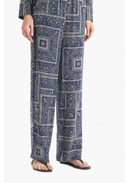 Regular Fit Şal Desenli Viskon Plaj Pantolonu-Fall in Love C3159AX25SP