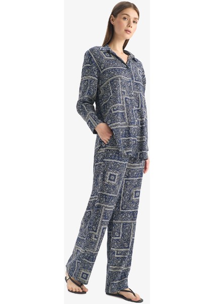 Regular Fit Şal Desenli Viskon Plaj Pantolonu-Fall in Love C3159AX25SP