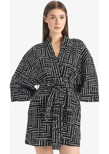 Regular Fit Desenli Kuşaklı Pamuklu Kimono-Fall in Love D0453AX25SP