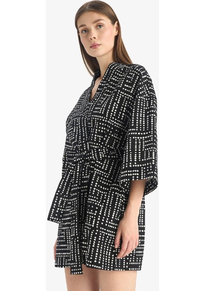 Regular Fit Desenli Kuşaklı Pamuklu Kimono-Fall in Love D0453AX25SP