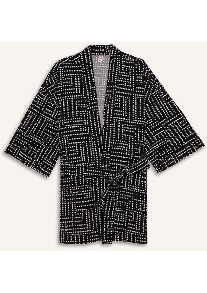 Regular Fit Desenli Kuşaklı Pamuklu Kimono-Fall in Love D0453AX25SP