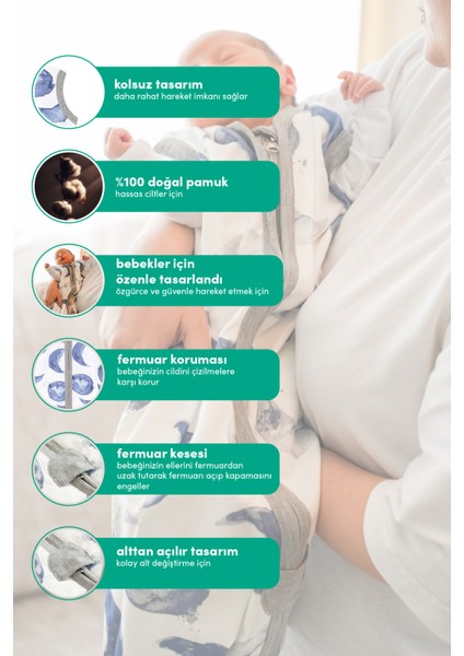 Bebek Giyilebilir Battaniye - 0.5 Tog %100 Pamuk Ince Yazlık Kundak - Erkek ve Kız 12-18 Ay fırsatları