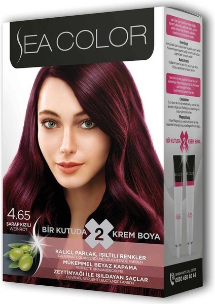 2 Tüp Krem Saç Boyası Seti Şarap Kızılı No:4.65