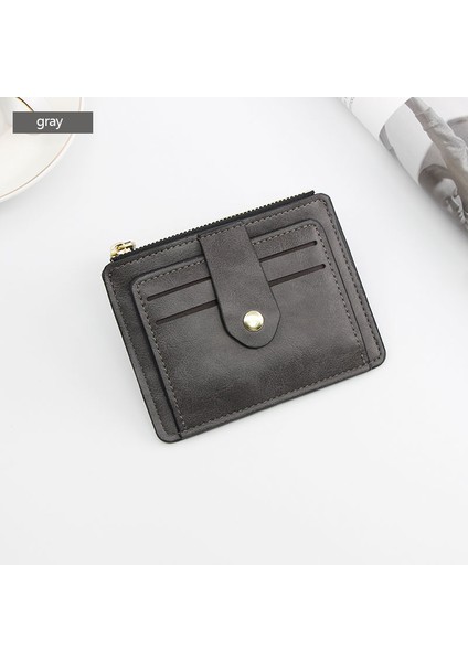 Gri Stil Küçük Moda Kredi Kartı Tutucu Ince Deri Cüzdan Bozuk Para Cebi Erkek Para Çantası Kılıfı Erkekler Kadınlar Iş Cüzdanı Için Mini Tasarım (Yurt Dışından)