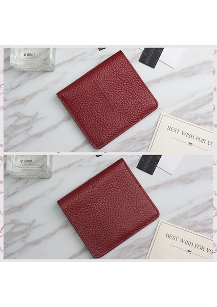 Kırmızı Kısa Stil Yeni Gelen %100 Hakiki Inek Derisi Ince Kartlık Cüzdan Bayanlar Basit Moda Inek Derisi Kredi Kartı Tutucu Ultra Ince Cüzdan (Yurt Dışından)