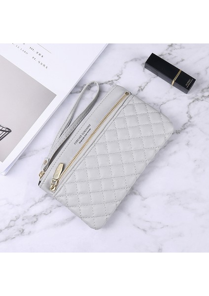 Gri Tarzı Batı Tarzı Cüzdan Bayanlar Uzun Yeni Fermuarlı Basit Düz Renkli Rombo Ince Çok Fonksiyonlu Büyük Kapasiteli Debriyaj Kadın Cüzdanları (Yurt Dışından)