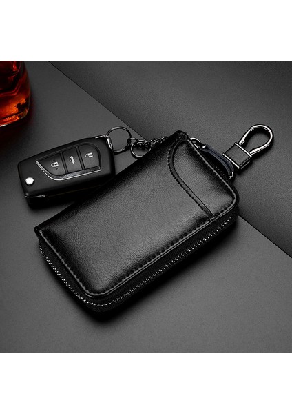 9015 Siyah Stil Gerçek Deri Anahtarlık Unisex Anahtar Çantası Çok Fonksiyonlu Organizer Cüzdan Tutucu Akıllı Ev Sahibesi Araba Küçük Anahtar Kılıfı Anahtarlar Kılıfı (Yurt Dışından)