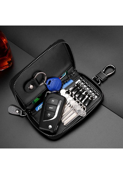 9015 Siyah Stil Gerçek Deri Anahtarlık Unisex Anahtar Çantası Çok Fonksiyonlu Organizer Cüzdan Tutucu Akıllı Ev Sahibesi Araba Küçük Anahtar Kılıfı Anahtarlar Kılıfı (Yurt Dışından)