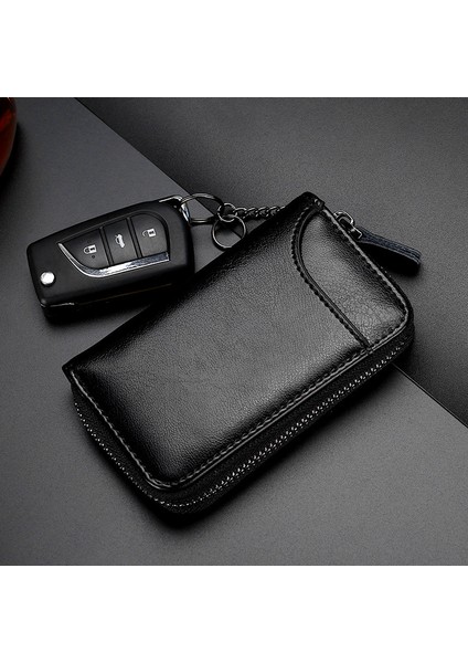 9015 Siyah Stil Gerçek Deri Anahtarlık Unisex Anahtar Çantası Çok Fonksiyonlu Organizer Cüzdan Tutucu Akıllı Ev Sahibesi Araba Küçük Anahtar Kılıfı Anahtarlar Kılıfı (Yurt Dışından)