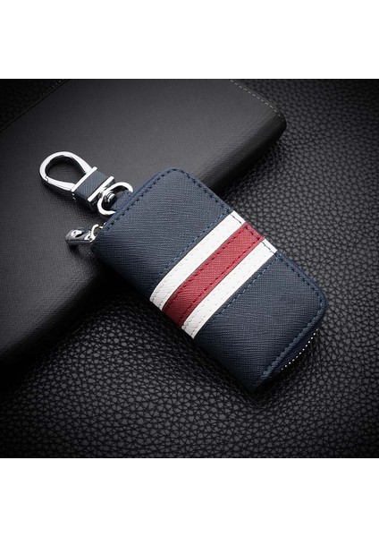 Kahve Stili Moda Renkli Çizgili Deri Anahtar Çantası Evrensel Anahtar Kılıfı Araba Anahtarlığı Erkek Kadın Anahtar Cüzdanı Mini Fermuarlı Çanta Anahtar Tutucu (Yurt Dışından)