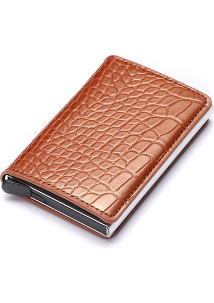 Eyu Kahverengi X12C Stili Alüminyum Kredi Kartı Iş Mini Cüzdan Erkek Kadın Akıllı Deri Cüzdan Rfid Kart Tutucu Para Klipsi ile (Yurt Dışından)