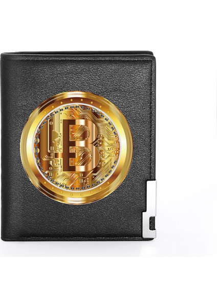 BG1513-SIYAH Stil Yüksek Kripto Para Bitcoin Tasarımı Baskılı Deri Cüzdan Kredi Kartı Tutucu Kısa Cüzdan (Yurt Dışından)