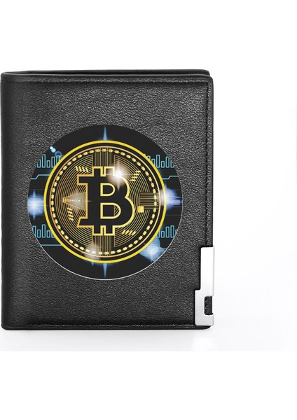 BG1513-SIYAH Stil Yüksek Kripto Para Bitcoin Tasarımı Baskılı Deri Cüzdan Kredi Kartı Tutucu Kısa Cüzdan (Yurt Dışından)
