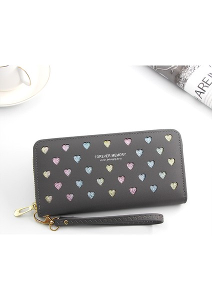 Gri Tarzı Kadın Cüzdan Uzun Aşk Kalp Oyma Tasarım Telefon Cüzdanı Yüksek Kapasiteli Kart Tutucu Debriyaj Cüzdanlar Carteira Feminina (Yurt Dışından)