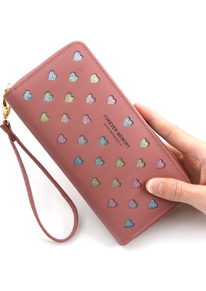 Gri Tarzı Kadın Cüzdan Uzun Aşk Kalp Oyma Tasarım Telefon Cüzdanı Yüksek Kapasiteli Kart Tutucu Debriyaj Cüzdanlar Carteira Feminina (Yurt Dışından) modelleri