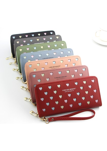 Gri Tarzı Kadın Cüzdan Uzun Aşk Kalp Oyma Tasarım Telefon Cüzdanı Yüksek Kapasiteli Kart Tutucu Debriyaj Cüzdanlar Carteira Feminina (Yurt Dışından) fırsatları