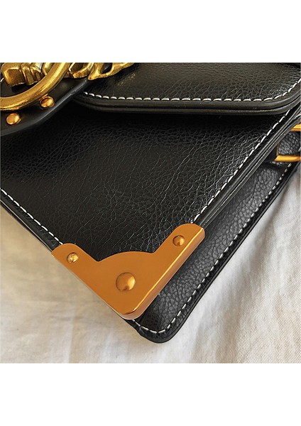 Siyah Stil Moda Kız Metal Aslan Çantaları Çapraz Çantalar Tote Kadınlar Metal Aslan Kafa Omuz Çantası Mini Kare Çanta (Yurt Dışından) fırsatları