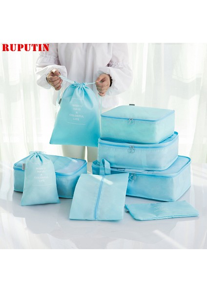 Göl Mavisi 8pcs Tarzı Ruputın ve Seyahat Paket Küp Çanta Düzenleyici Kıyafet File Depolama Çantası Iç Çamaşırı Sütyen Çorap Torba Yıkama Çantaları Seyahat Aksesuarları (Yurt Dışından)