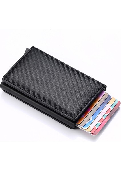 Mavi Stil Karbon Fiber Kartlık Cüzdan Erkekler Rfid Siyah Sihirli Üç Katlı Deri Ince Mini Cüzdan Küçük Para Çantası Erkek Cüzdanlar (Yurt Dışından) indirimleri