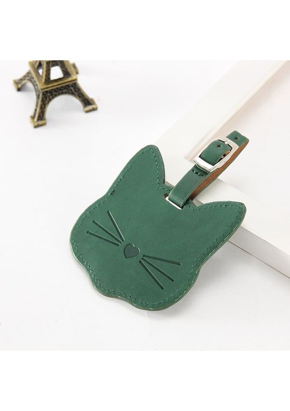 Yeşil Stil Kedi Başlı Seyahat Çantası Etiketi Bayan Şirin Pu Valiz Bagaj Etiketi Seyahat Aksesuarları (Yurt Dışından)