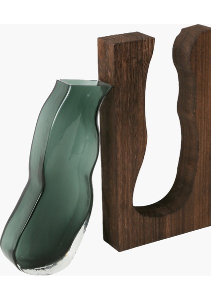 Ahşap&cam Vazo Koyu Yeşil 7.5X17.5X32CM