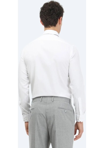 Beyaz Düz Slim Fit Dokuma Klasik Pamuk Karışımlı Gömlek indirimleri