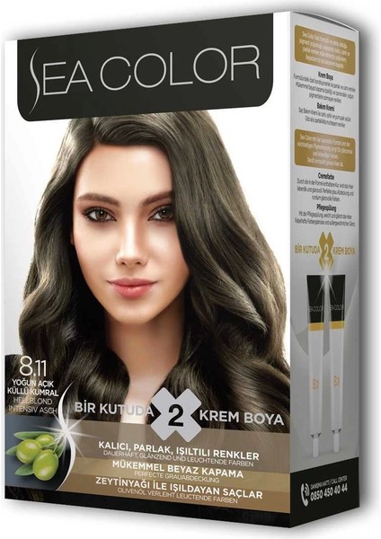 2 Tüp Krem Saç Boyası Seti Yoğun Açık Küllü Kumral No:8.11