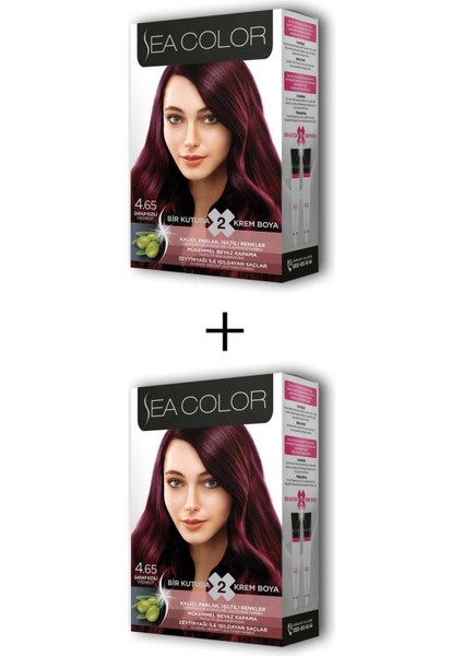 2x2 Tüp Krem Saç Boyası Seti Şarap Kızılı No:4.65