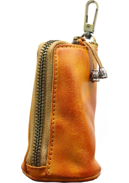 Sarı Kahverengi Tarzı Gerçek Deri Anahtar Cüzdanı Erkekler Vintage Fermuar Araba Anahtar Tutucu Kovalar Anahtarlar Organizatör Torbası Kadınlar Rahat Ev Anahtar Kılıfı Ev Sahibi (Yurt Dışından)