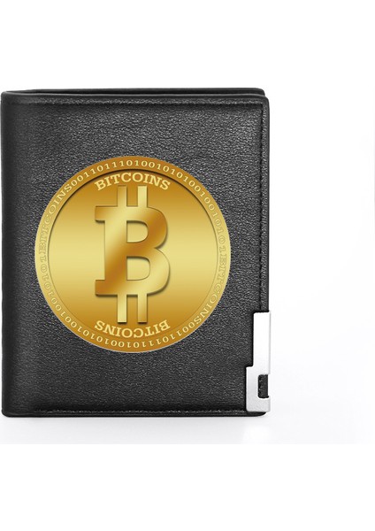 BG1004-SIYAH Stil Yüksek Kripto Para Bitcoin Tasarımı Baskılı Deri Cüzdan Kredi Kartı Tutucu Kısa Cüzdan (Yurt Dışından)