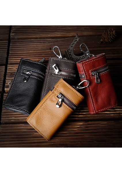 Bordo Tarzı %100 Gerçek Deri Fermuar Anahtar Cüzdanı Kadın Anahtar Tutucu Erkek Araba Anahtar Çantası Erkek Anahtar Kılıfı Günlük Paket Baş Tabaka Inek Derisi (Yurt Dışından) modelleri