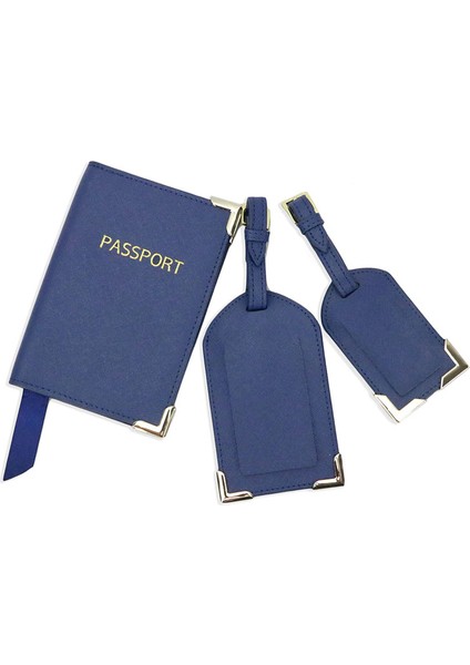 Mavi Etiket Küçük Stil Monogramlı Baş Harf Deri Pasaport Kılıfı Valiz Etiketi Pasaport Kapak Seti Seyahat Aksesuarları (Yurt Dışından)